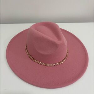 Pink Hat with Gold Chain Detail